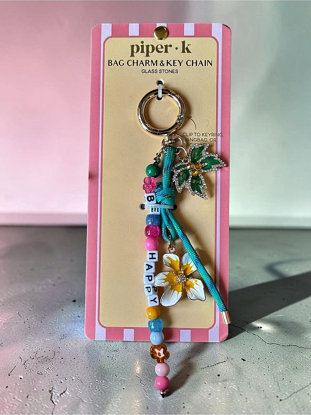 piper.k Bag Charm & Key Chain in Turquoise & Pink NWT